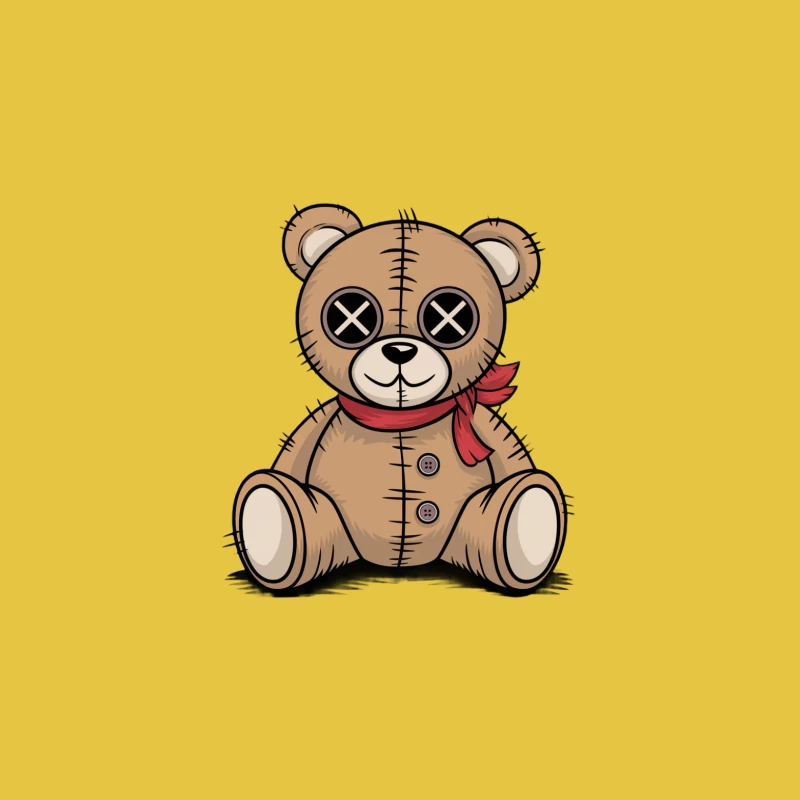 Cute Yet Creepy Stitched Teddy Bear with X Eyes and Red Scarf Male T-Shirt