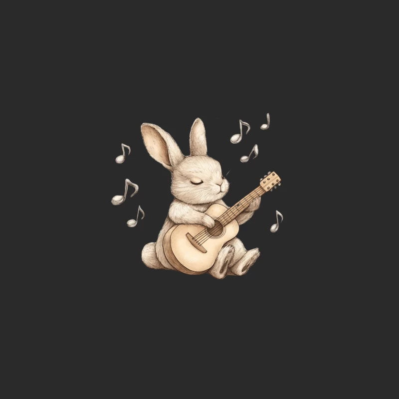 Adorable Bunny Musician: Illustrated Rabbit Playing Guitar with Musical Notes Baseball Cap