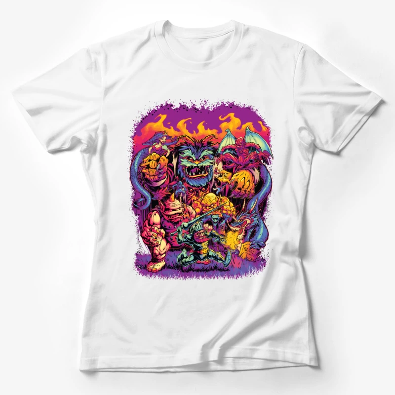 Epic Fantasy Battle with Colorful Monsters Female T-Shirt