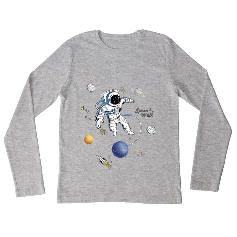 Astronaut im Weltraum mit Planeten und Sternen Damen Langarm T-Shirt