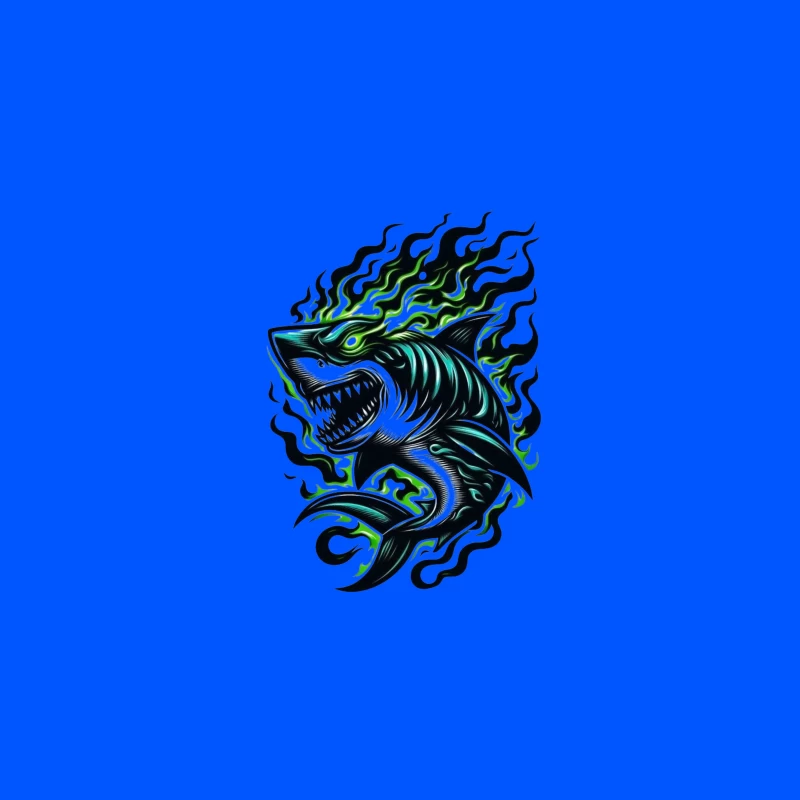 Fierce Tribal Shark with Flames Desk Mat