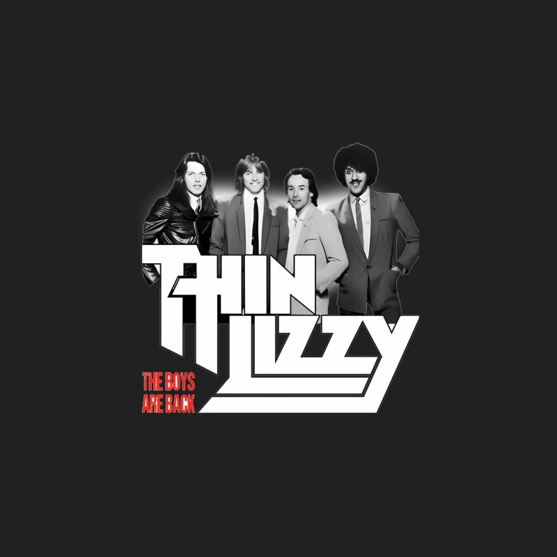 Thin Lizzy "The Boys Are Back" Album Cover - Classic Rock Band Portrait in Black and White Bucket Hat