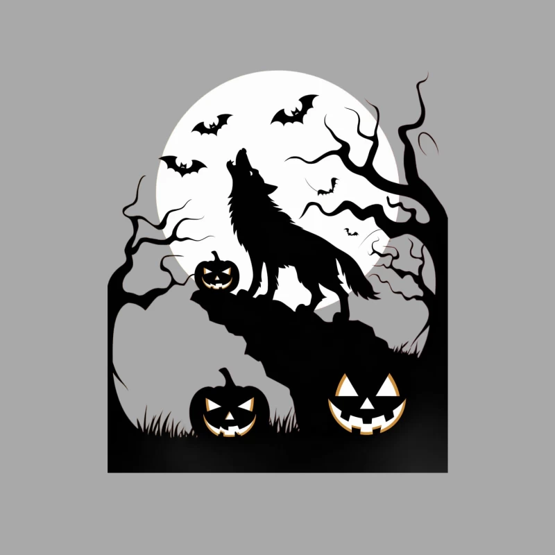 Spooky Halloween Night with Howling Wolf, Bats and Jack-o'-Lanterns Female Pullover Hoodie