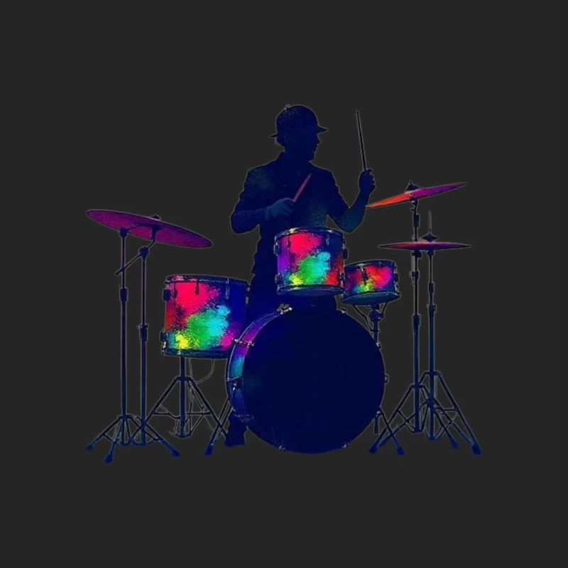 Colorful Silhouette of a Drummer Male Pullover Sweatshirt