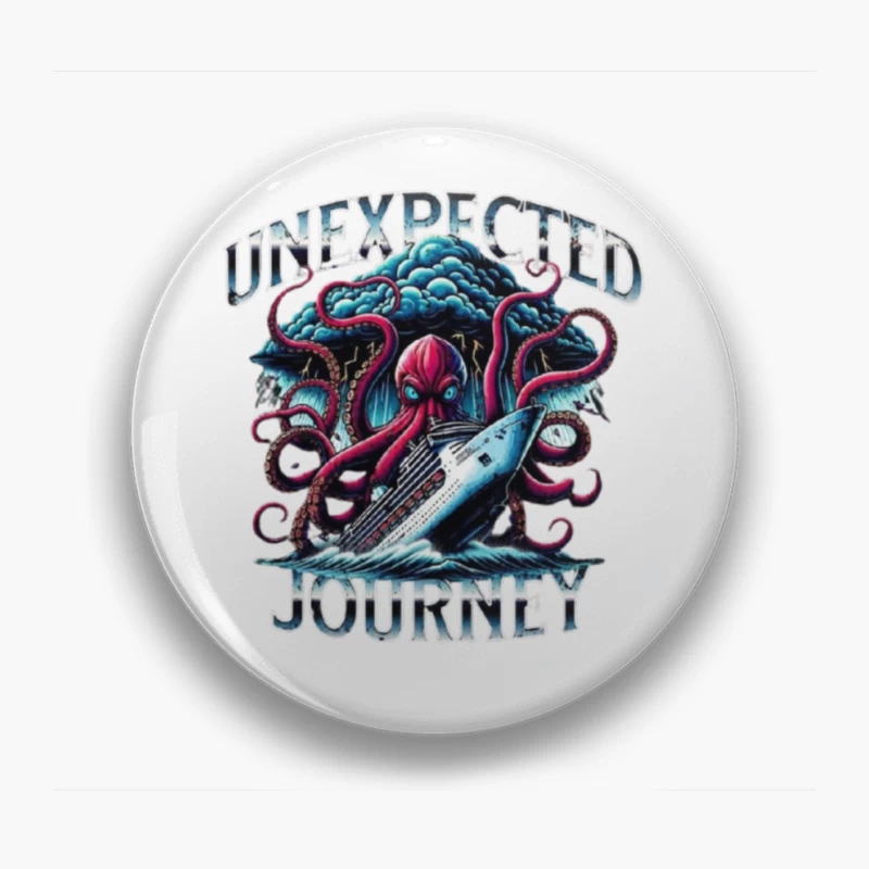 Giant Octopus Attacking Cruise Ship Artistic Illustration Pin