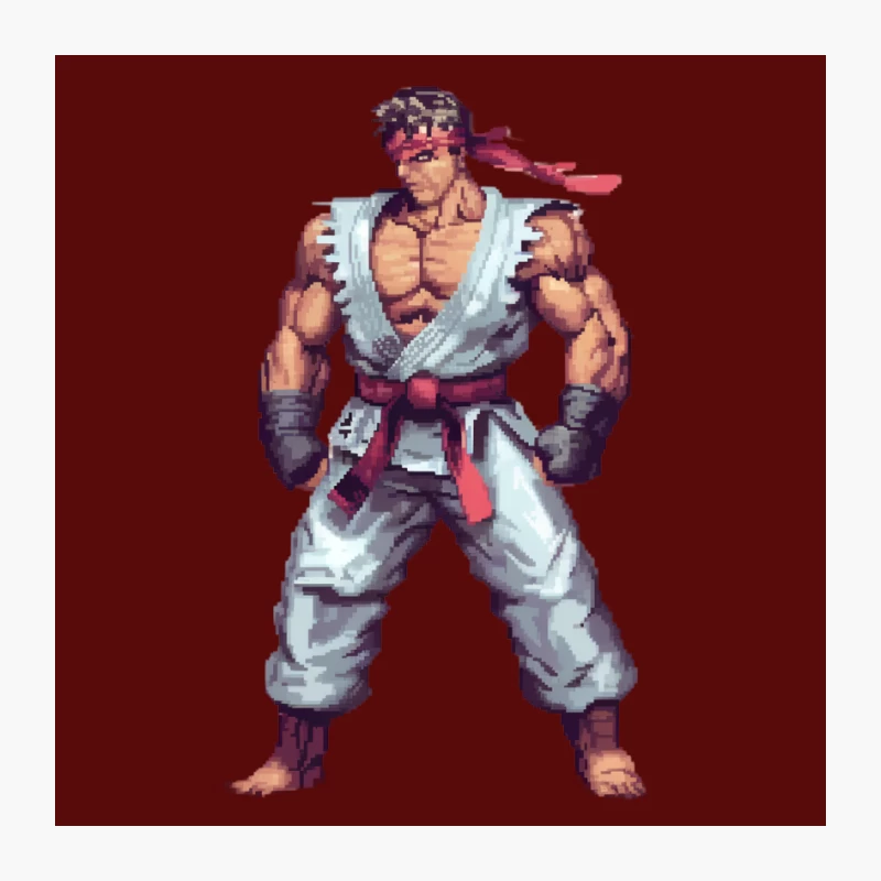 Pixel Art Martial Artist: Fighting Game Character in White Gi Pin