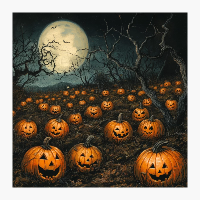 Spooky Halloween Night with Jack-o'-Lanterns under Full Moon Pin
