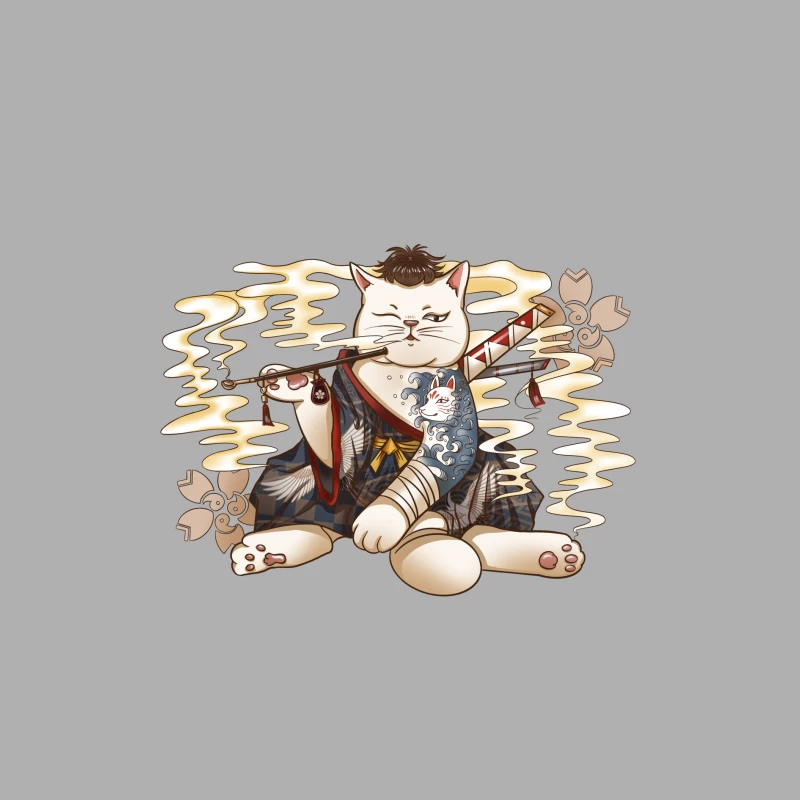 Samurai Katze mit Pfeife Herren Tanktops