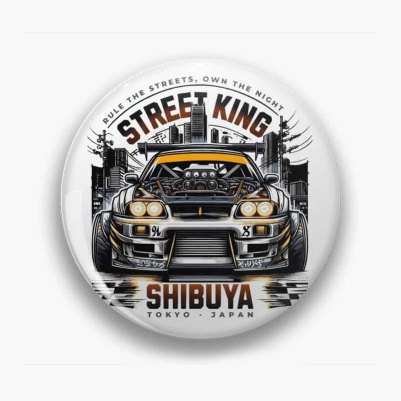 Street King: Modified Toyota Supra in Shibuya Night Scene Pin