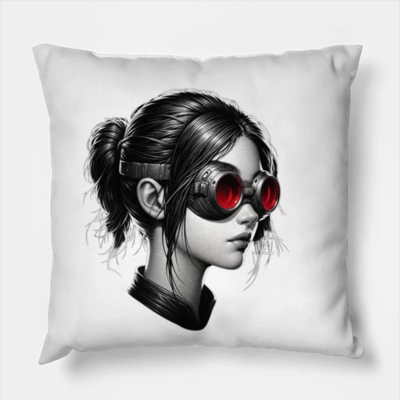 Monochrome Portrait with Red Steampunk Goggles Throw Pillow