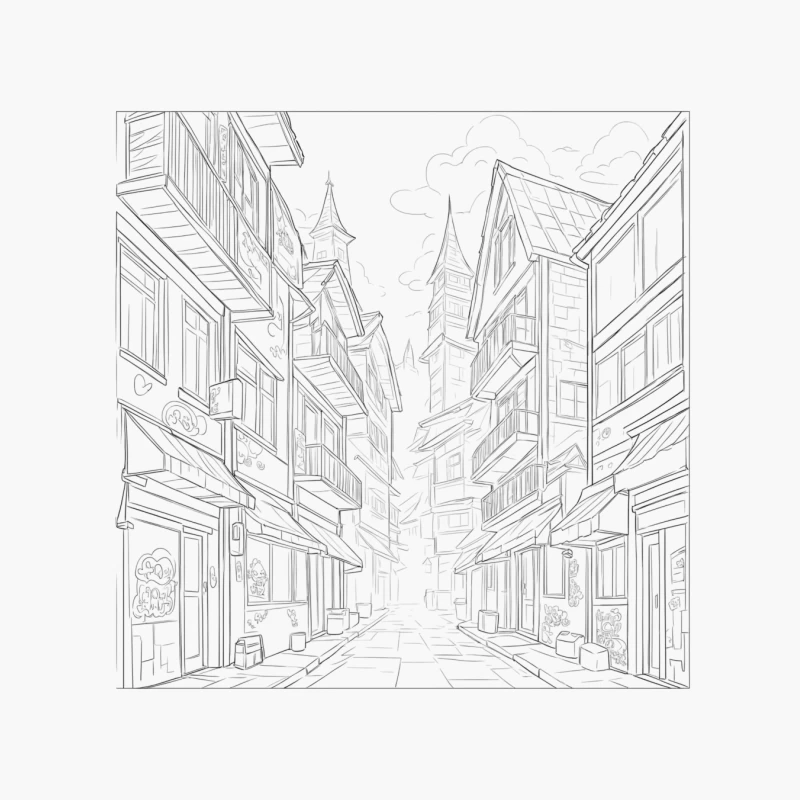 Charming Architectural Illustration of a Street Alley Cotton Tote Bag