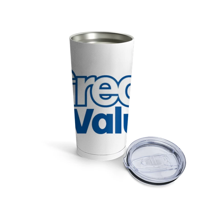 Great Value Walmart Store Brand Logo in Blue Text Travel Mug