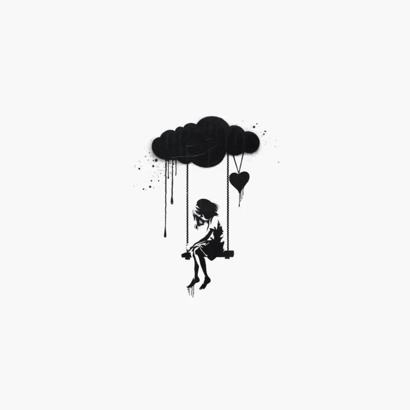 Melancholy Silhouette: A Lone Figure on a Heart-Shaped Swing Cotton Tote Bag