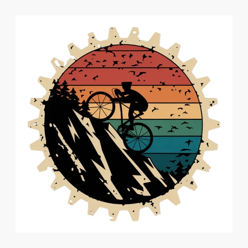 Retro Mountain Biking Silhouette at Sunset Pin