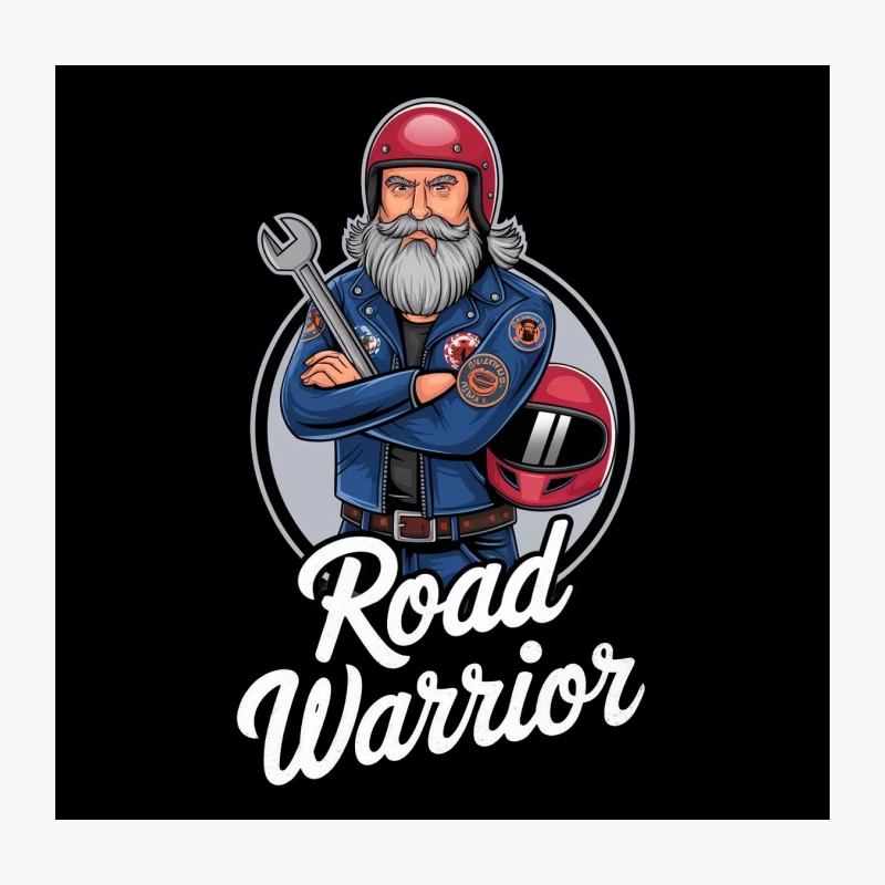 Bearded Biker Mechanic with Helmet and Wrench Throw Pillow