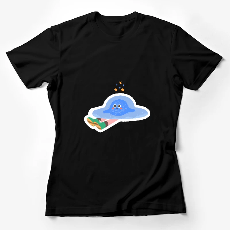 Blauer Hut mit Sternen und Beine in grünen Schuhen Damen T-Shirt