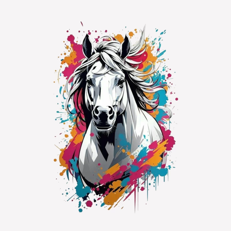 Colorful Digital Art of a Horse Male T-Shirt