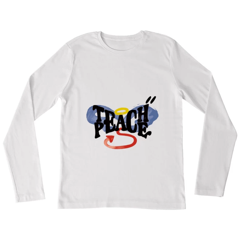 Frieden lehren Grafik mit Heiligenschein und Flügeln Damen Langarm T-Shirt