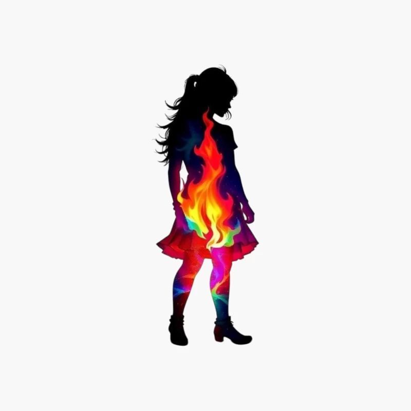 Vibrant Rainbow Fire Silhouette of Woman in Dress Cotton Tote Bag