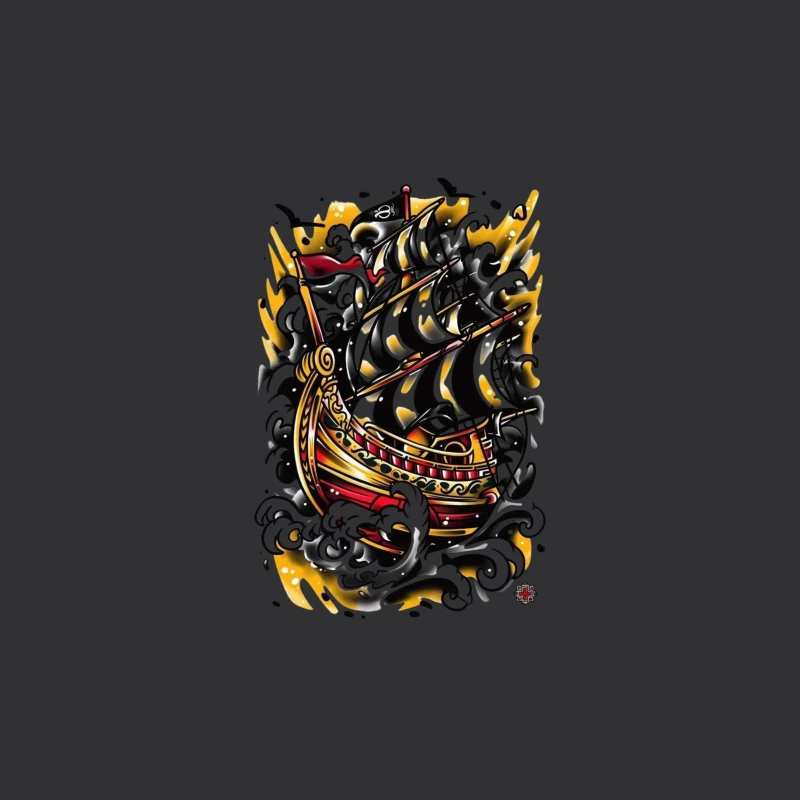 Artistic Pirate Ship Design Travel Mug