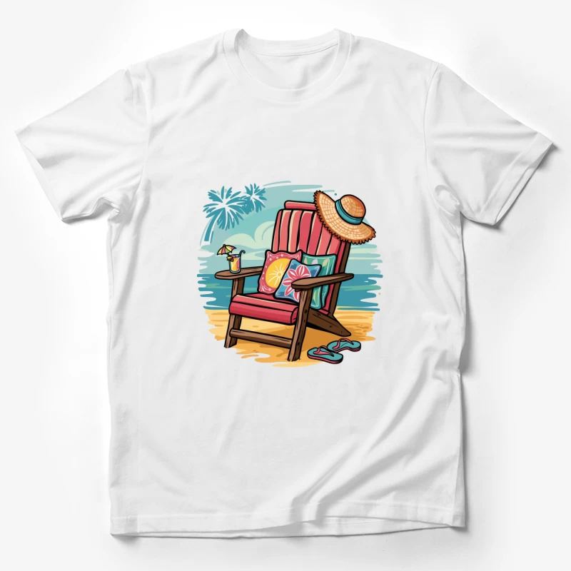 Relaxing Beach Chair Setup with Summer Accessories Male T-Shirt