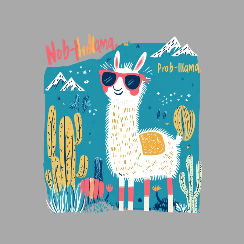 Cool Cartoon Llama with Sunglasses in Cactus Mountain Landscape Male Pullover Hoodie