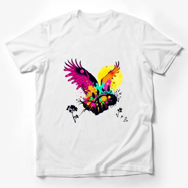 Vibrant Abstract Eagle Silhouette Under Moonlight Male T-Shirt