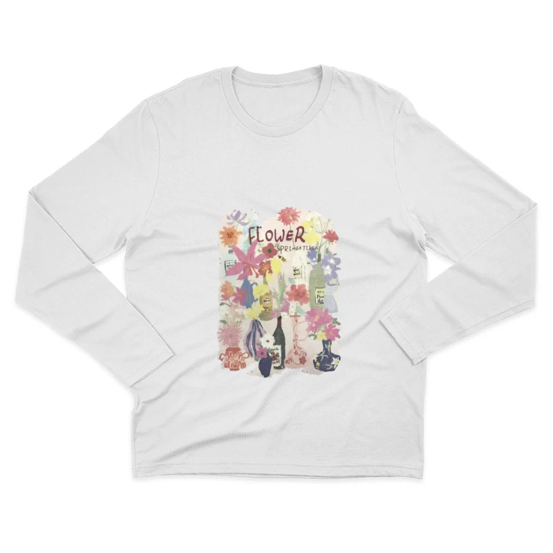 Fleurs de printemps dans des bouteilles de vin Homme Manches Longues T-Shirt