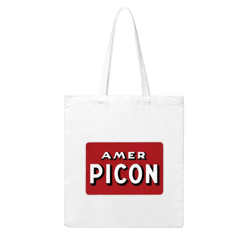 Vintage Amer Picon Logo Typography on Red Background Cotton Tote Bag