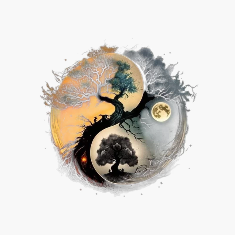 Yin Yang Tree Art Cotton Tote Bag