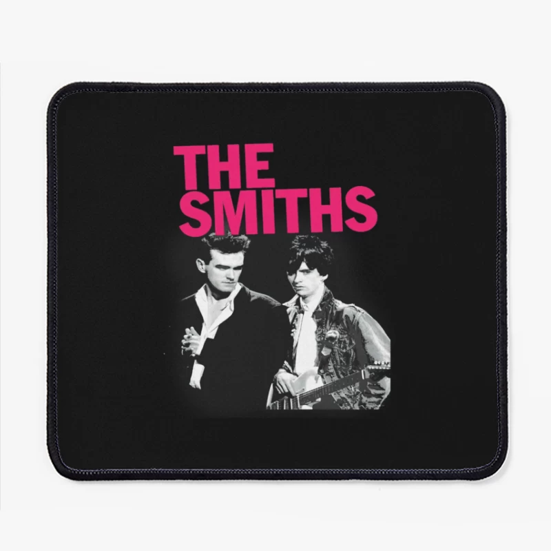 The Smiths: Iconic 1980s Indie Rock Band Portrait with Pink Logo Mouse Pad