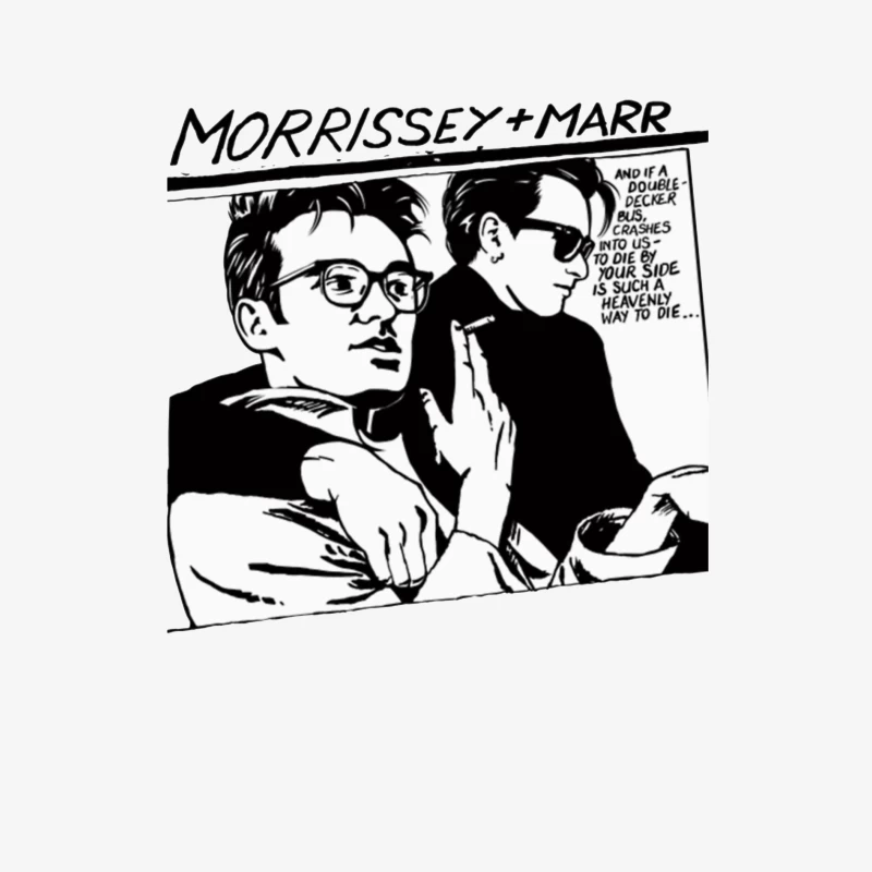 Black and White Comic Style Portrait of Morrissey and Marr with Dark Humor Quote Male Long Sleeve T-Shirt