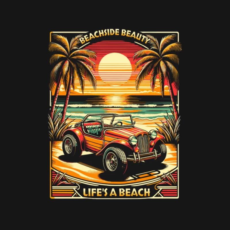 Voiture de plage sous les palmiers au coucher du soleil Homme T-Shirt