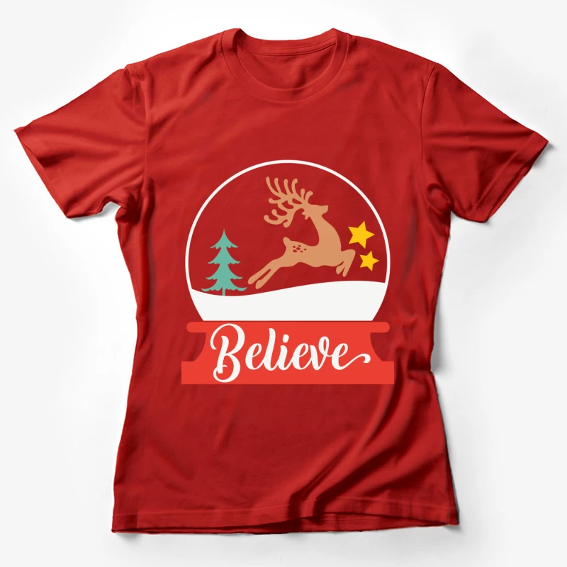 Boules à neige de Noël avec renne sautant Femme T-Shirt