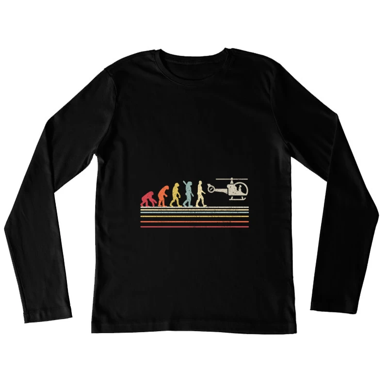 Évolution humaine vers l'hélicoptère Femme Manches Longues T-Shirt