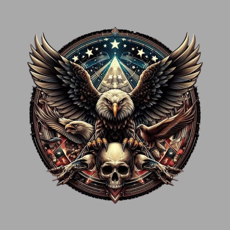 Eagle and Skull Symbolism in Fantasy Art Male Pullover Hoodie