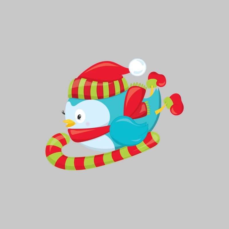 Oiseau mignon en hiver avec bonnet et écharpe Homme Manches Longues T-Shirt