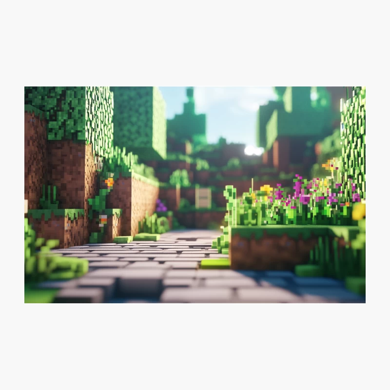 Pixelated Minecraft Landscape with Flowery Path Travel Mug