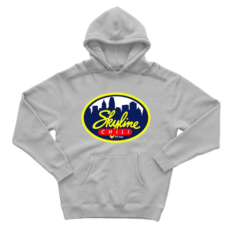 Skyline Chili Restaurant Brand Logo with Cincinnati Cityscape Male Pullover Hoodie