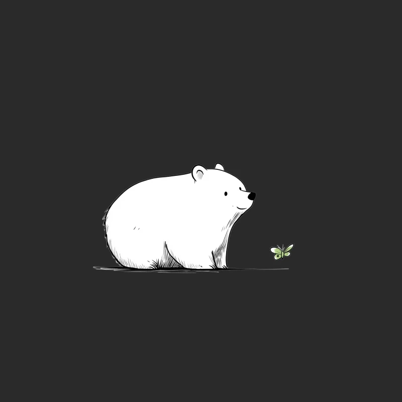 Cute Minimalist Bear and Butterfly Illustration Baseball Cap