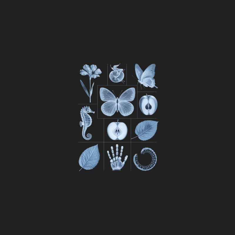 Blue Monochrome Nature and Science Illustrations Bucket Hat