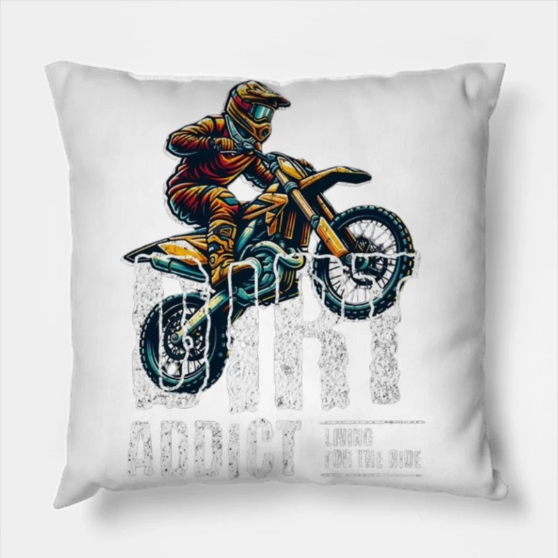 Dynamic Motocross Rider Illustration in Action Throw Pillow