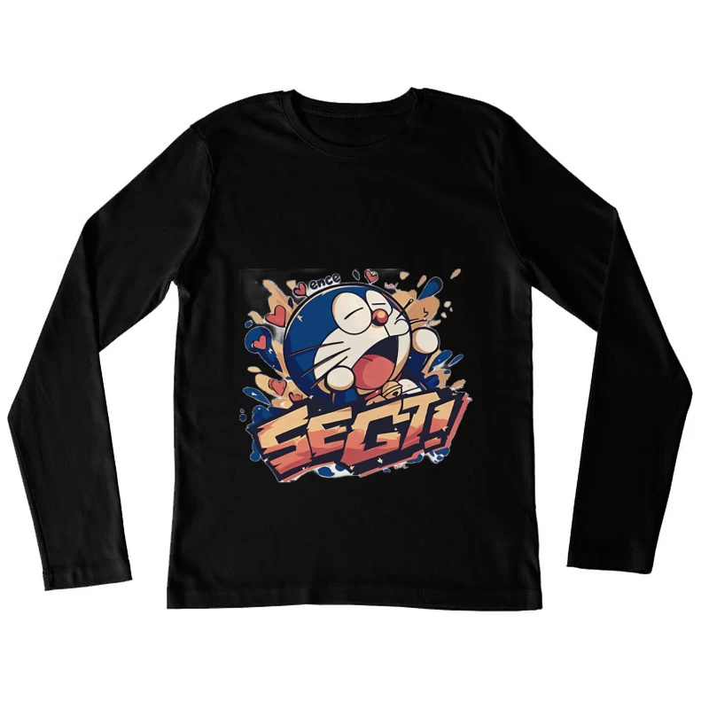 Fröhlicher Cartoon Charakter Damen Langarm T-Shirt