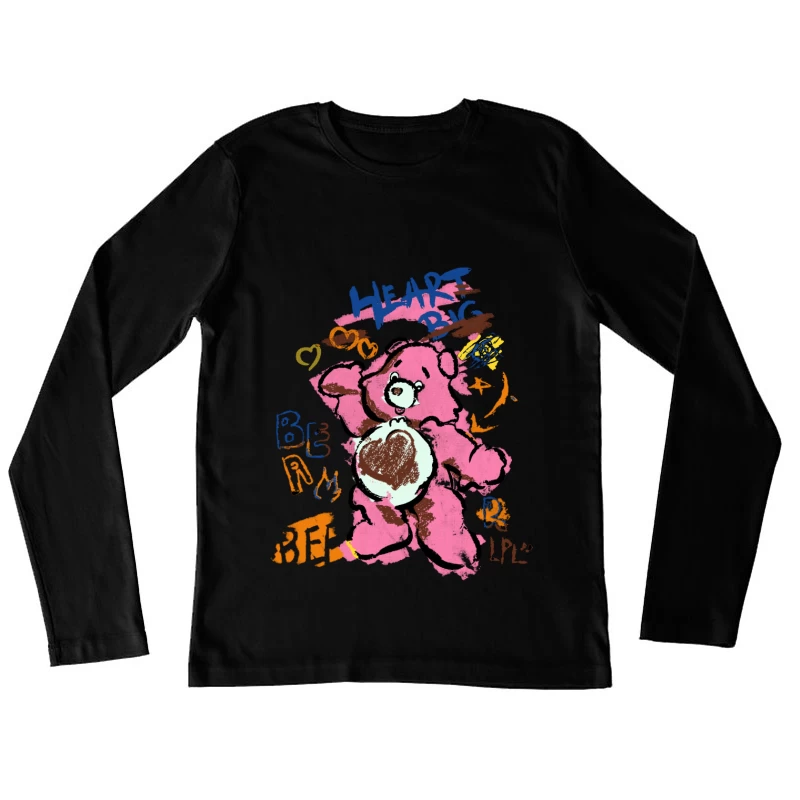 Bunter Teddybär mit großen Herzen Damen Langarm T-Shirt