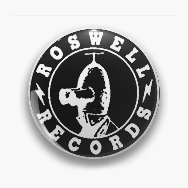 Roswell Records Black and White Circular Logo Pin