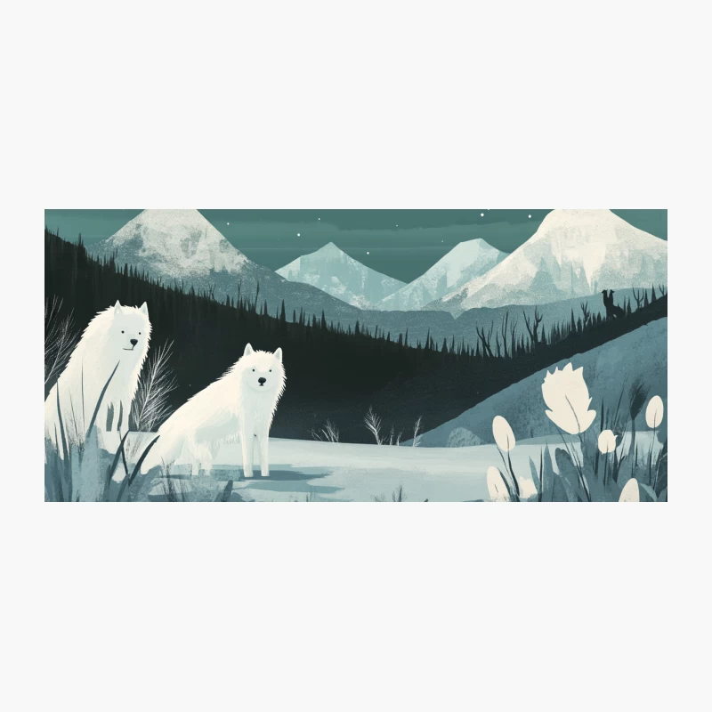Arctic Wolves in Moonlit Mountain Valley Coffee Mug