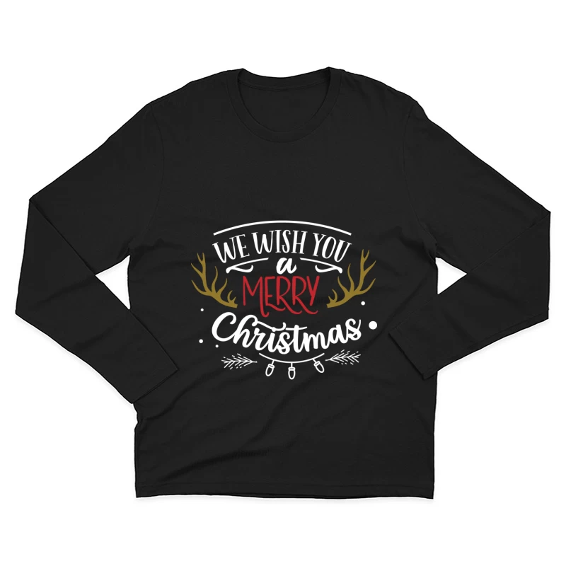 Vœux de Noël joyeux avec bois de cerf Homme Manches Longues T-Shirt