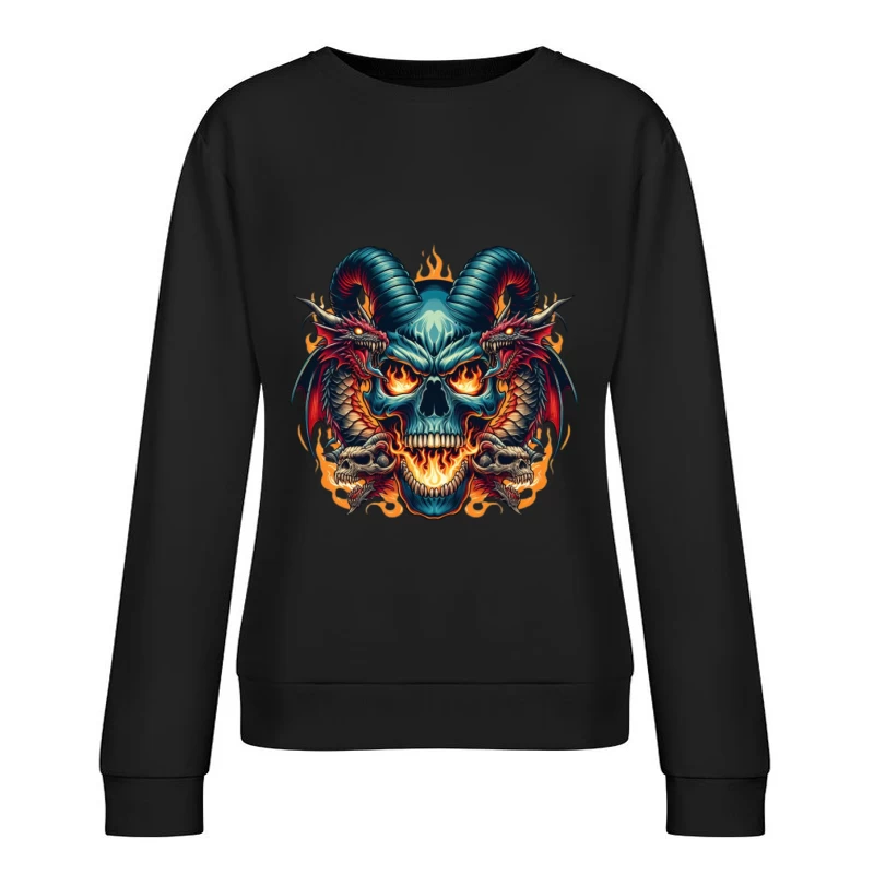 Dämonenschädel mit Drachen und Flammen Damen Pullover Sweatshirt