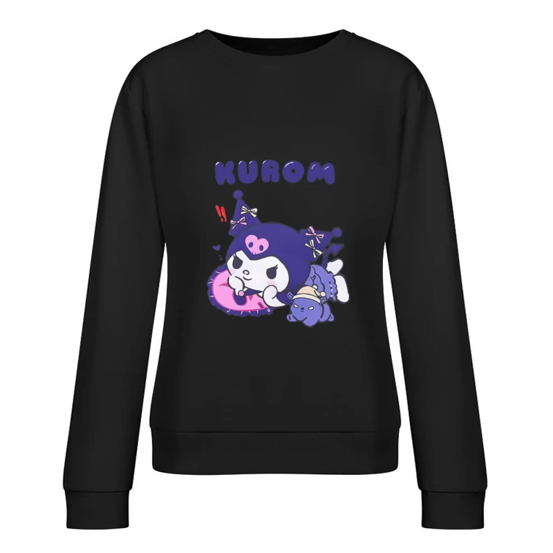 Illustration Kawaii de Kuromi avec Donut Femme Sweat-shirt à enfiler