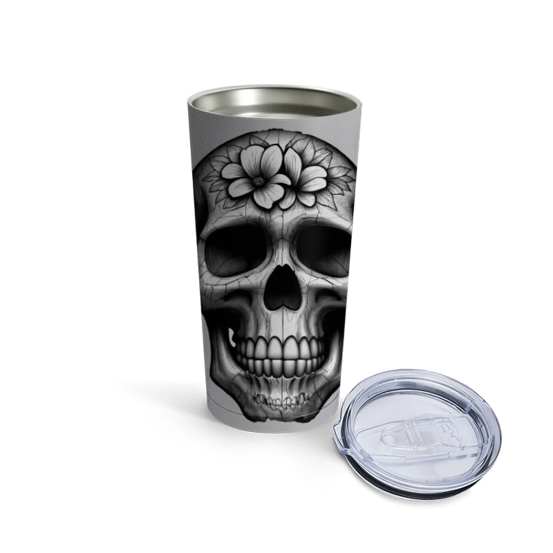 Floral Skull Illustration Travel Mug
